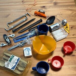 Camping Cups, Cutlery, Lantern, misc.